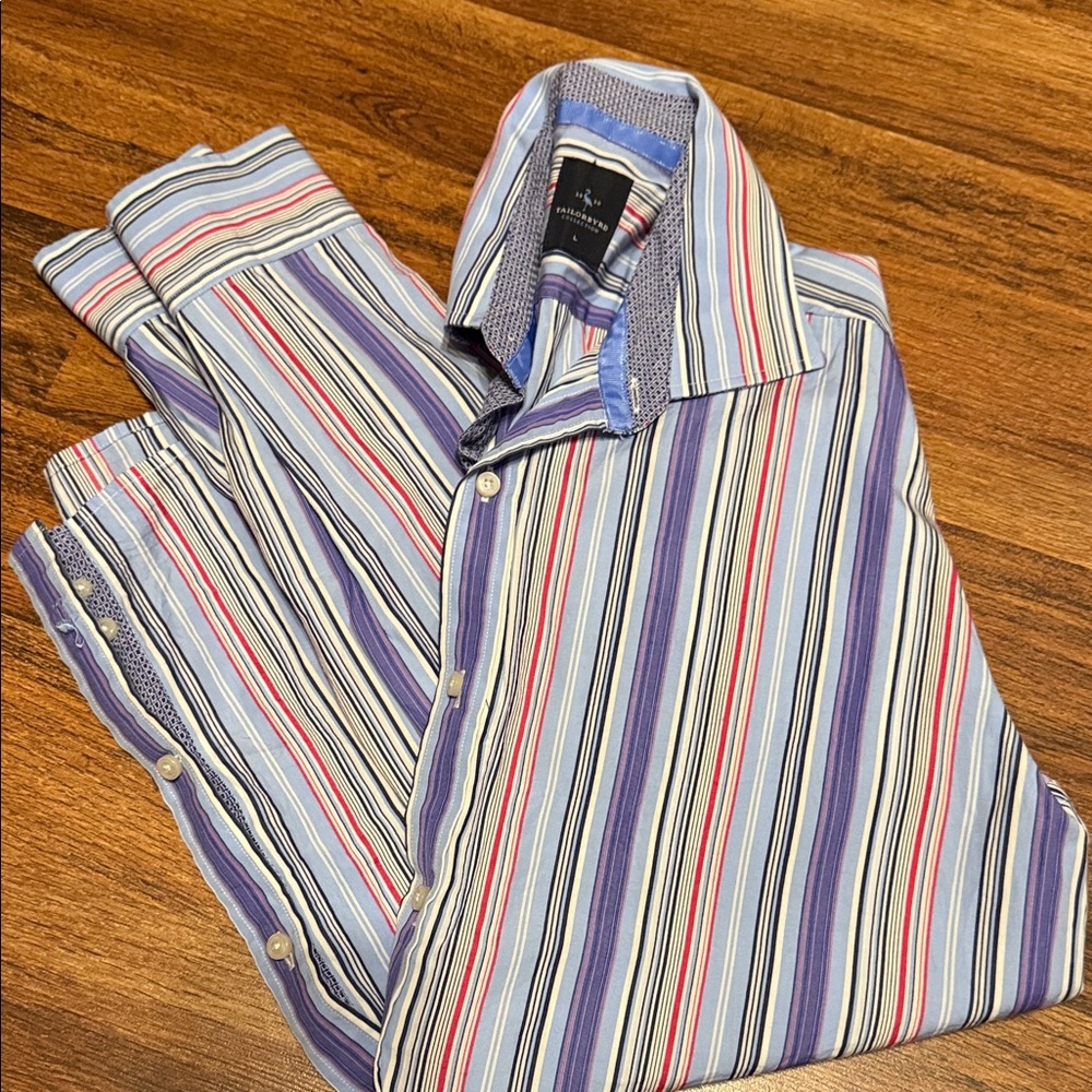 Tailorbyrd Men's Striped Button Down Shirt - Blue, Purple, Pink
